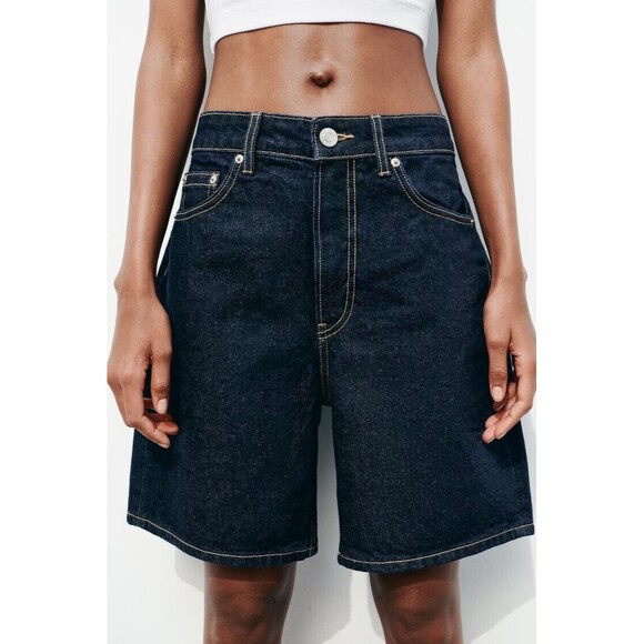 Zara TRF Mid-rise Denim Shorts - Sz 8 - Picture 2 of 10